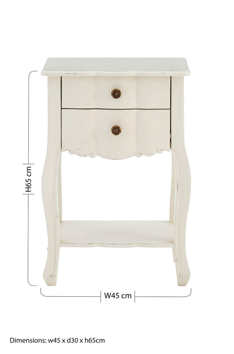 Orsina Loire White Wooden 2-Drawer Bedside Table | Distressed Wood