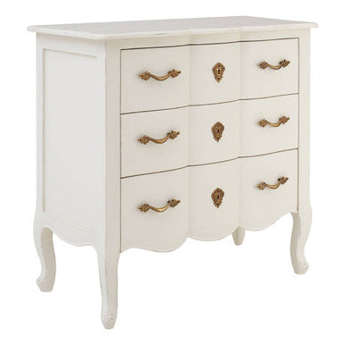 Orsina Loire 3 Drawer White Chest – Distressed Bayur Wood Dresser