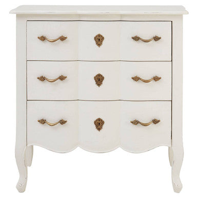 Orsina Loire 3 Drawer White Chest – Distressed Bayur Wood Dresser