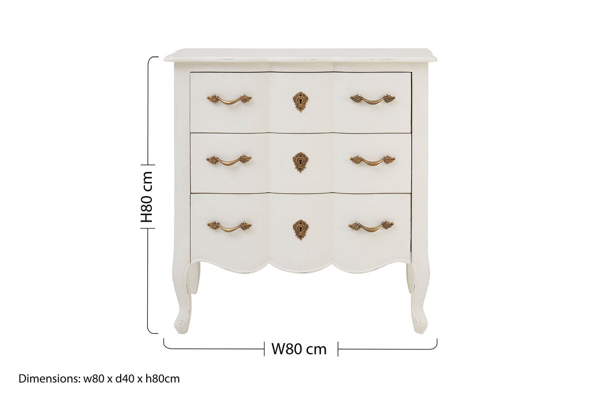 Orsina Loire 3 Drawer White Chest – Distressed Bayur Wood Dresser
