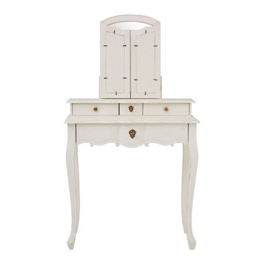 Orsina Loire White Dressing Table with Mirror – Carved Bayur Wood