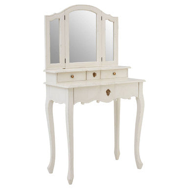 Orsina Loire White Dressing Table with Mirror – Carved Bayur Wood