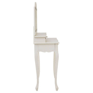 Orsina Loire White Dressing Table with Mirror – Carved Bayur Wood