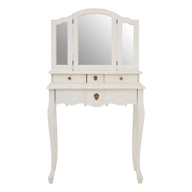 Orsina Loire White Dressing Table with Mirror – Carved Bayur Wood