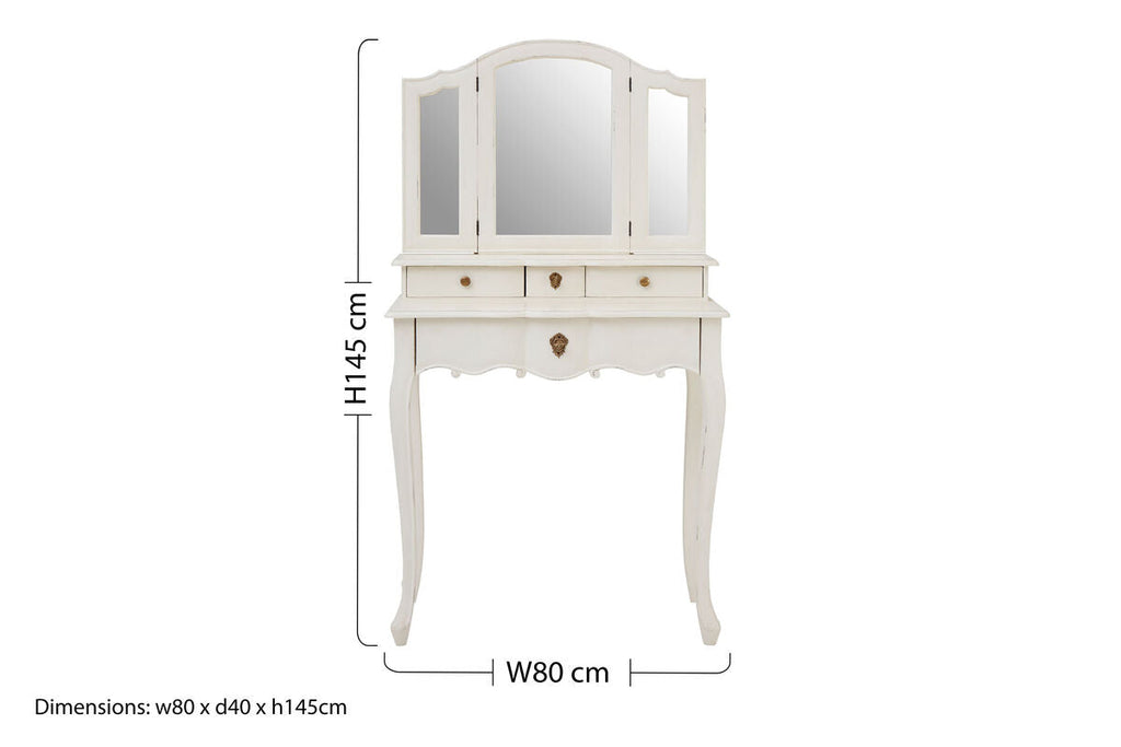 Orsina Loire White Dressing Table with Mirror – Carved Bayur Wood