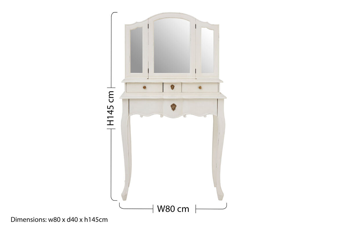 Orsina Loire White Dressing Table with Mirror – Carved Bayur Wood