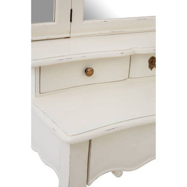 Orsina Loire White Dressing Table with Mirror – Carved Bayur Wood