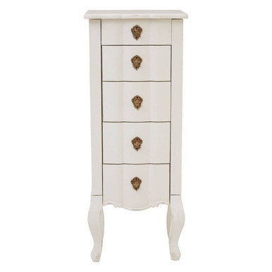 Orsina Loire 5 Drawer Small White Chest – Distressed Bayur Wood
