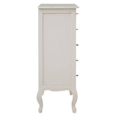 Orsina Loire 5 Drawer White Chest – Distressed Wood Bedroom Dresser