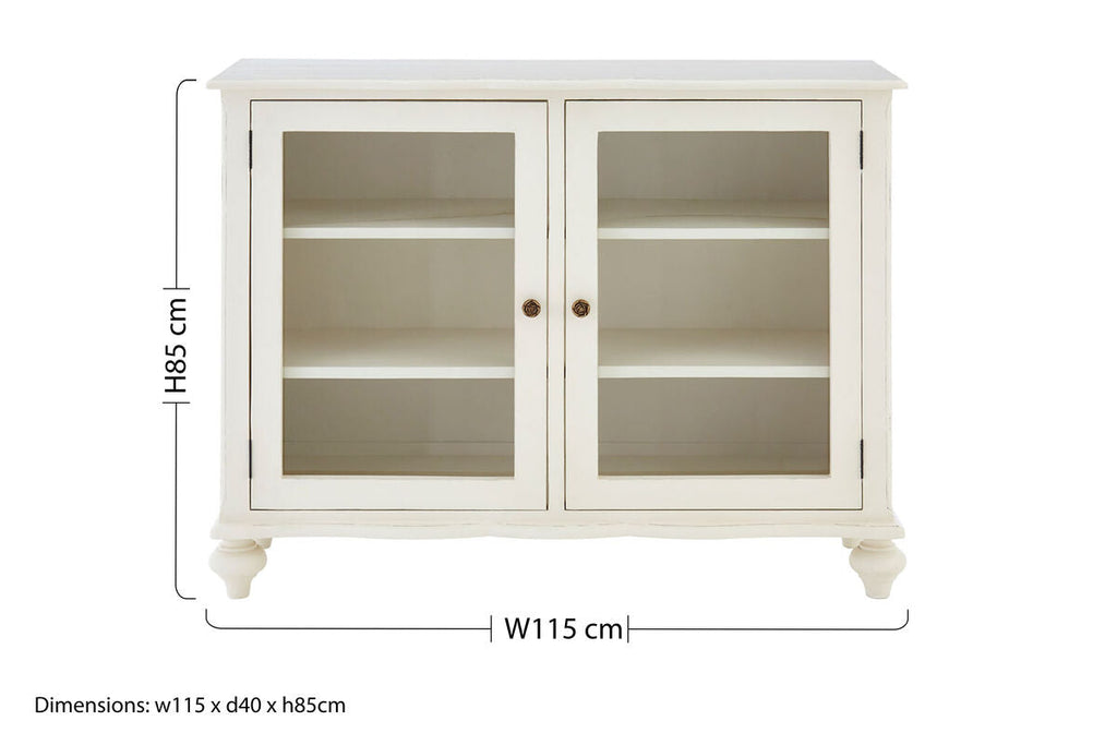Orsina Loire 2-Door Display Cabinet | White Bayur Wood French Country