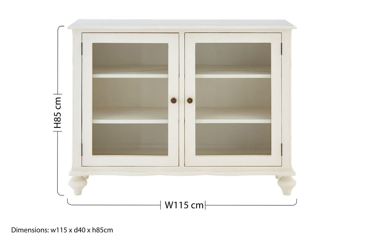 Orsina Loire 2-Door Display Cabinet | White Bayur Wood French Country