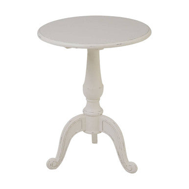 Orsina Loire Round White Pedestal Table – Weathered Bayur Wood