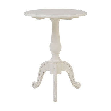 Orsina Loire Round White Pedestal Table – Weathered Bayur Wood