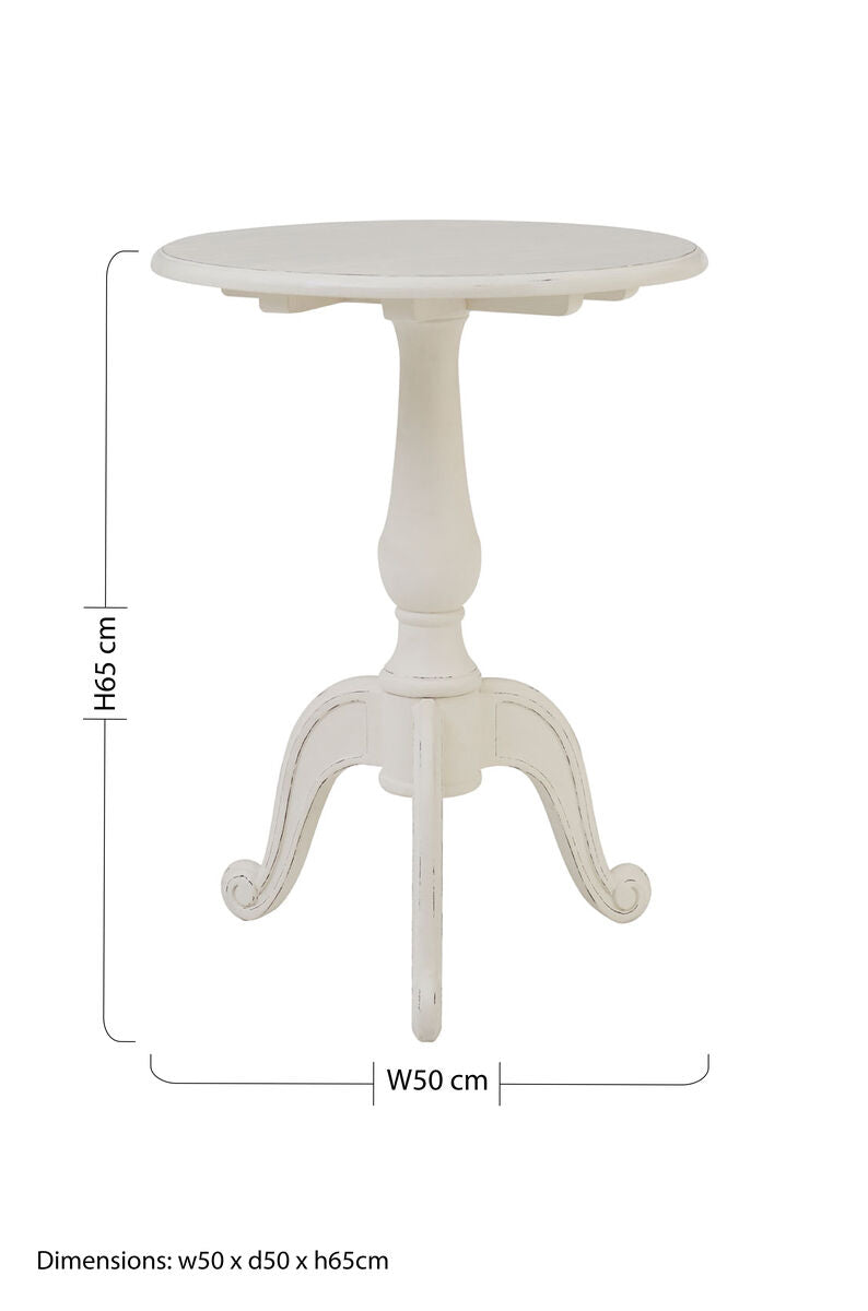 Orsina Loire Round White Pedestal Table – Weathered Bayur Wood