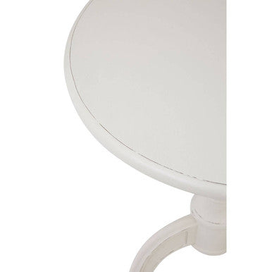 Orsina Loire Round White Pedestal Table – Weathered Bayur Wood