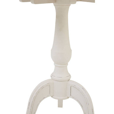 Orsina Loire Round White Pedestal Table – Weathered Bayur Wood