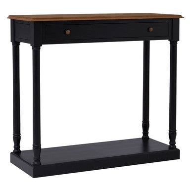 Orsina Loire Black Console Table | Natural Wood Top & Brass Handles