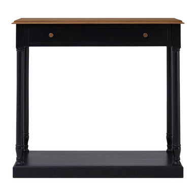 Orsina Loire Black Console Table | Natural Wood Top & Brass Handles