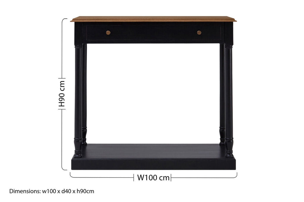 Orsina Loire Black Console Table | Natural Wood Top & Brass Handles