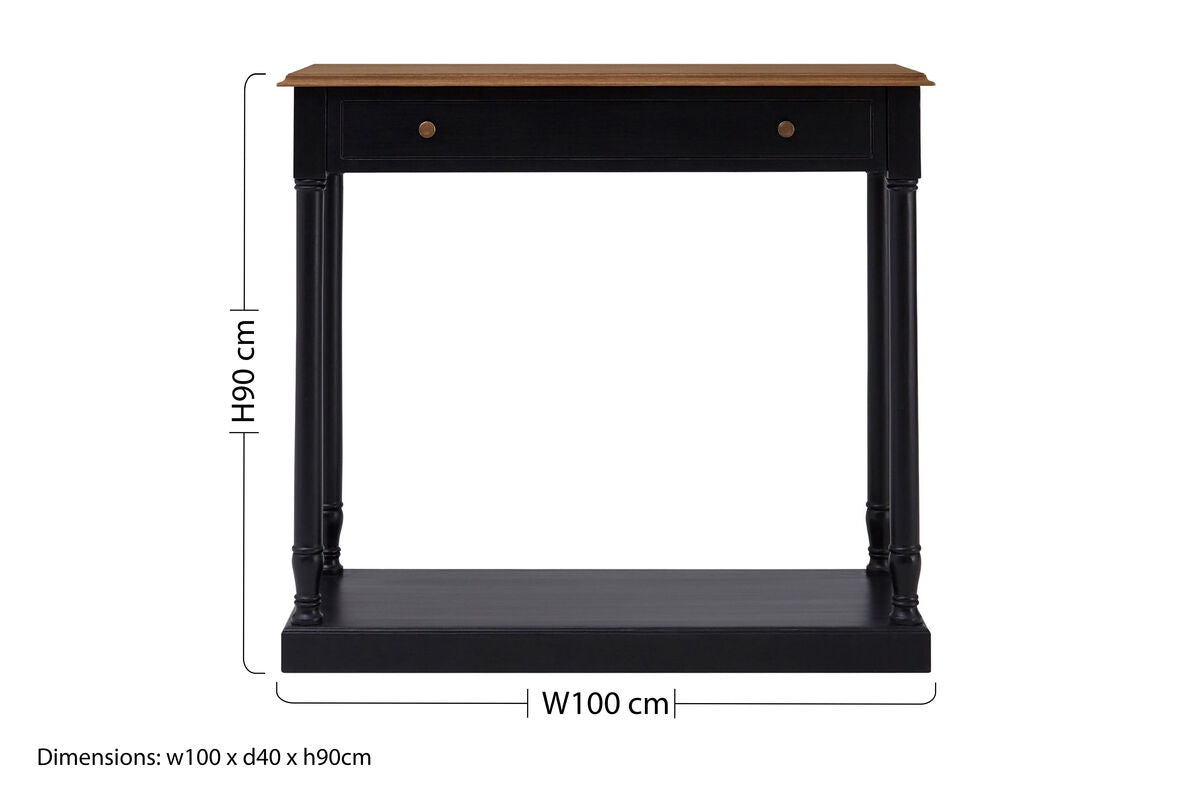Orsina Loire Black Console Table | Natural Wood Top & Brass Handles
