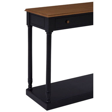 Orsina Loire Black Console Table | Natural Wood Top & Brass Handles