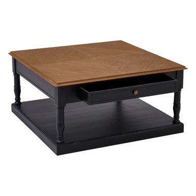 Orsina Loire Wooden Coffee Table with Storage Drawer – Black & Natural