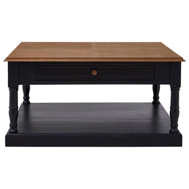 Orsina Loire Wooden Coffee Table with Storage Drawer – Black & Natural