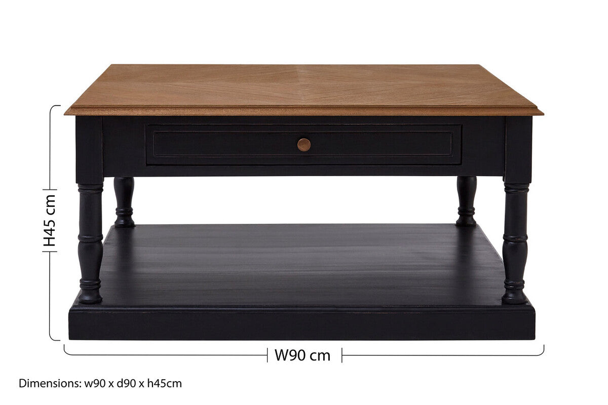 Orsina Loire Wooden Coffee Table with Storage Drawer – Black & Natural