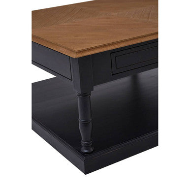 Orsina Loire Wooden Coffee Table with Storage Drawer – Black & Natural