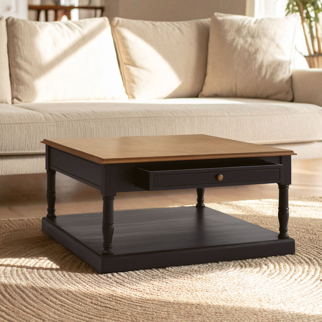 Orsina Loire Wooden Coffee Table with Storage Drawer – Black & Natural