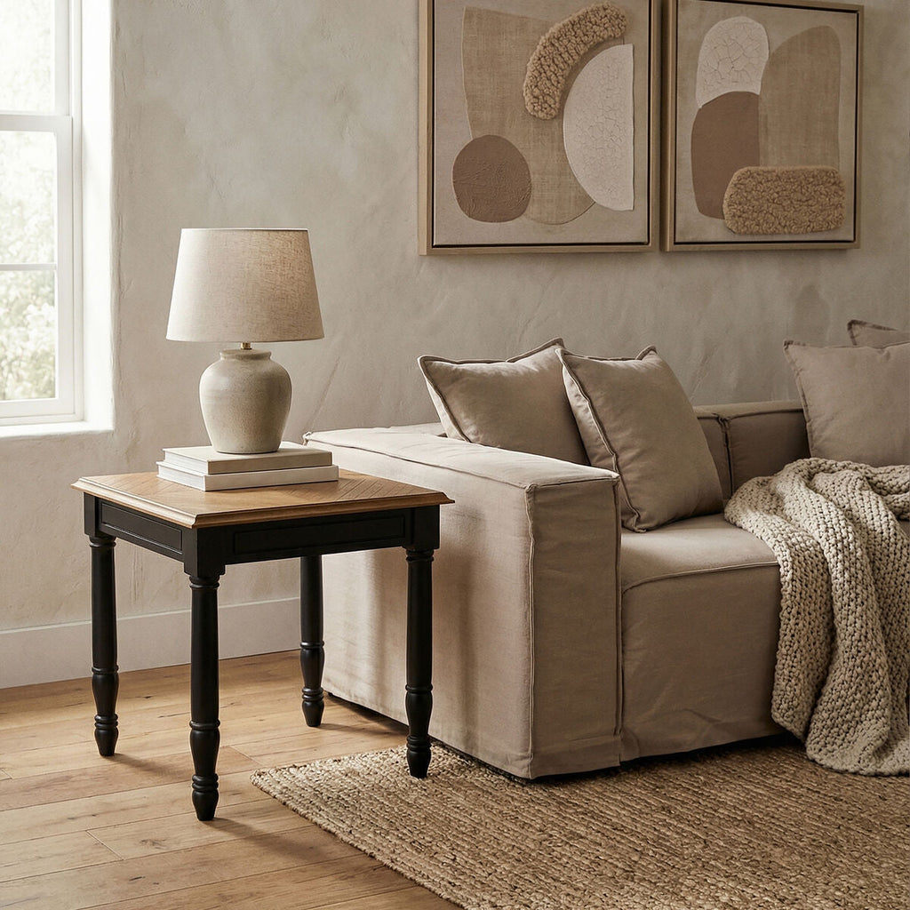 Orsina Loire Side Table – Black Carved Bayur Wood Nightstand