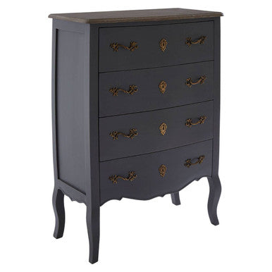 Orsina Loire 4 Drawer Dark Grey Chest – Rustic Wood Top Dresser