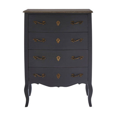 Orsina Loire 4 Drawer Dark Grey Chest – Rustic Wood Top Dresser