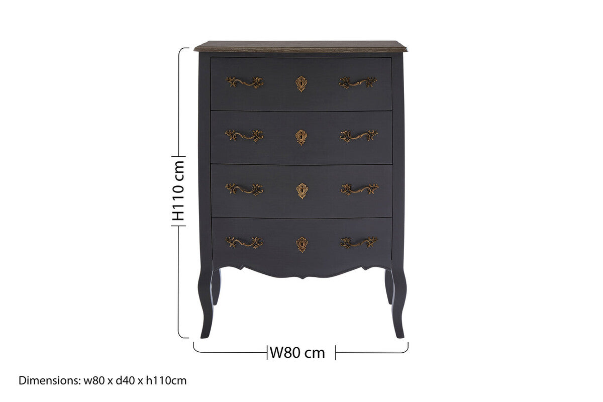 Orsina Loire 4 Drawer Dark Grey Chest – Rustic Wood Top Dresser