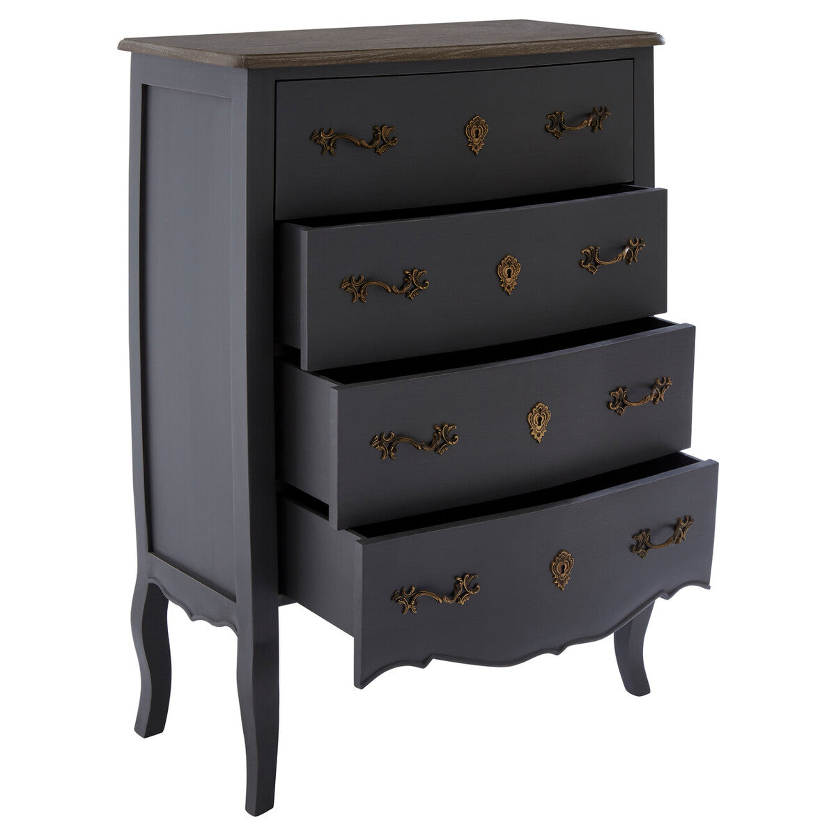 Orsina Loire 4 Drawer Dark Grey Chest – Rustic Wood Top Dresser