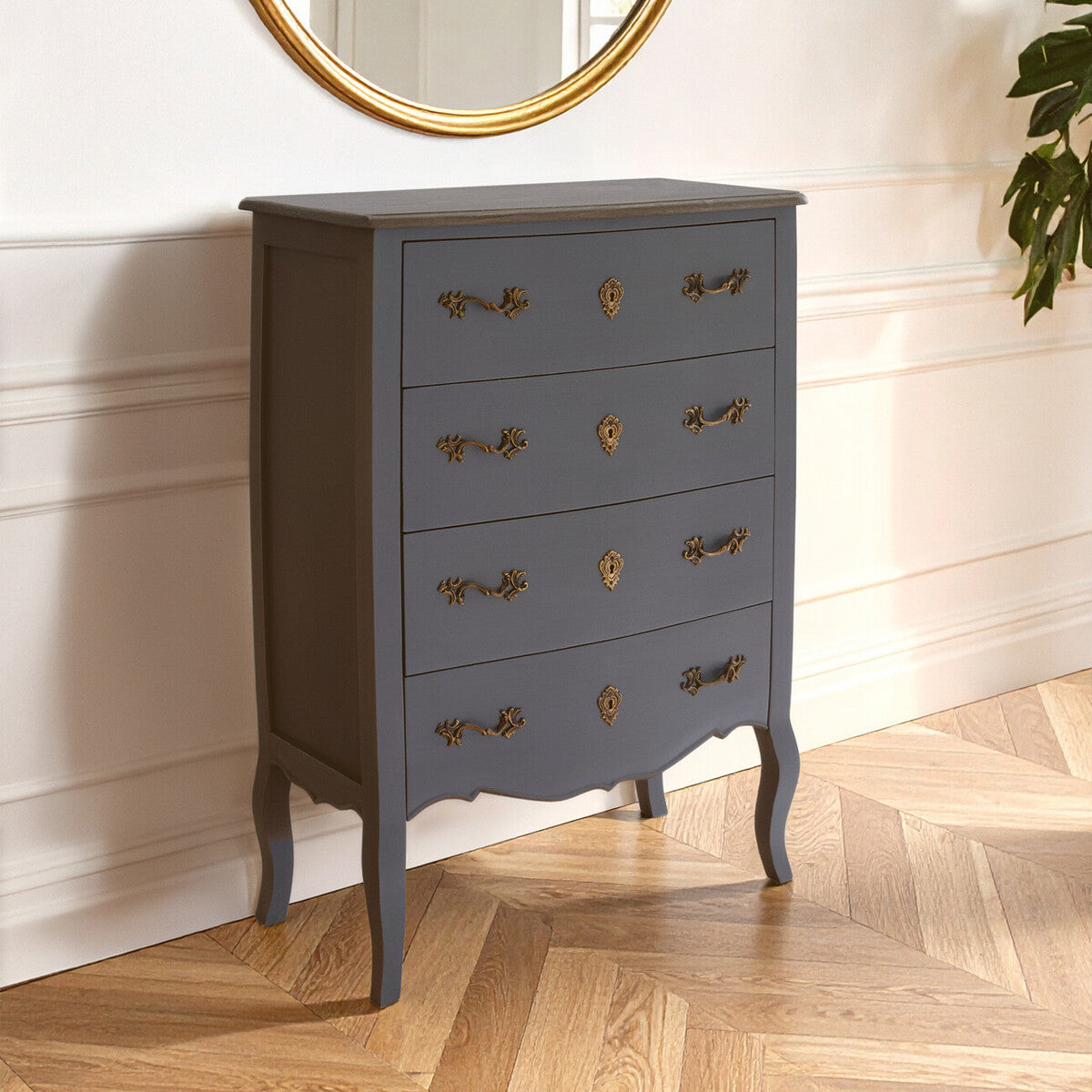Orsina Loire 4 Drawer Dark Grey Chest – Rustic Wood Top Dresser