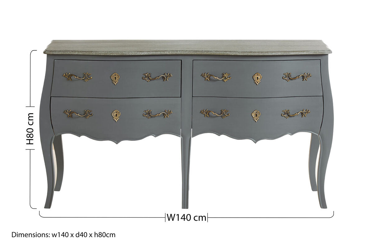 Orsina Loire 4 Drawer Double Chest – Grey French Provincial Dresser