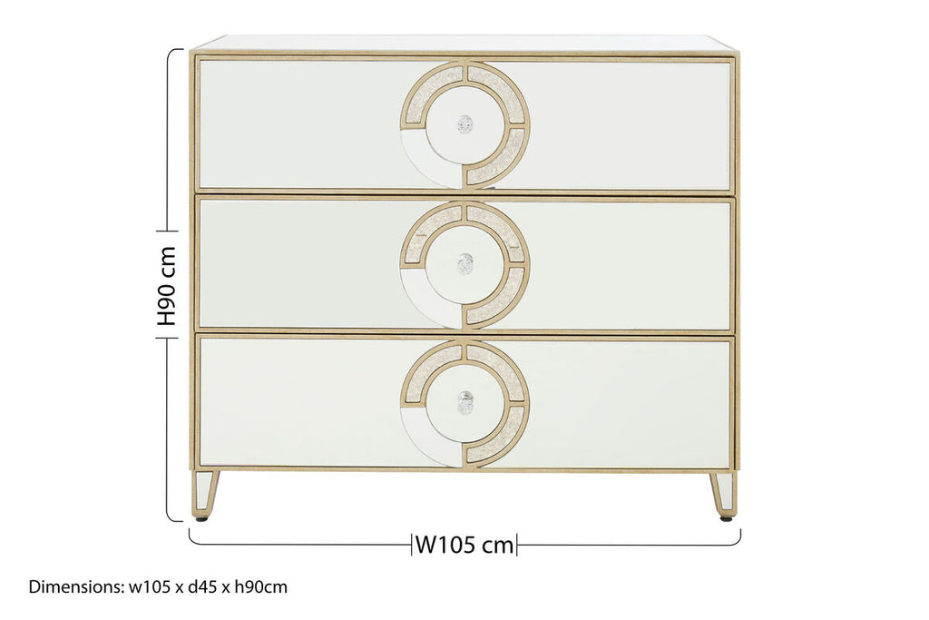 Orsina Knightsbridge Mirrored 3 Drawer Unit – Compact Bedroom Chest