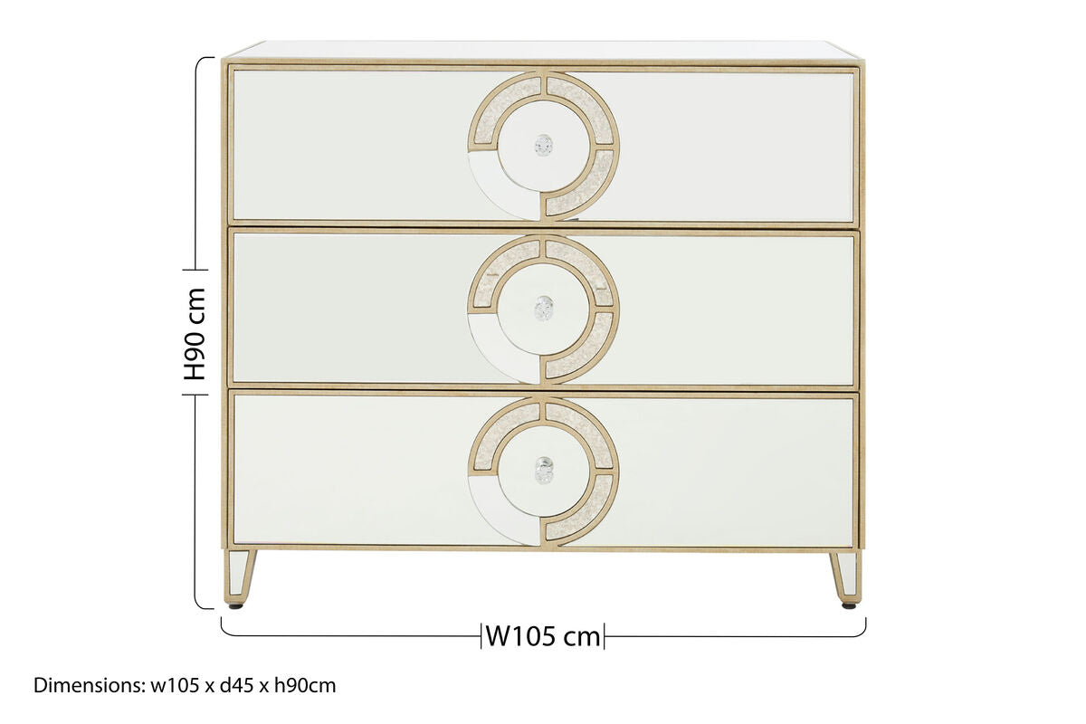 Orsina Knightsbridge Mirrored 3 Drawer Unit – Compact Bedroom Chest