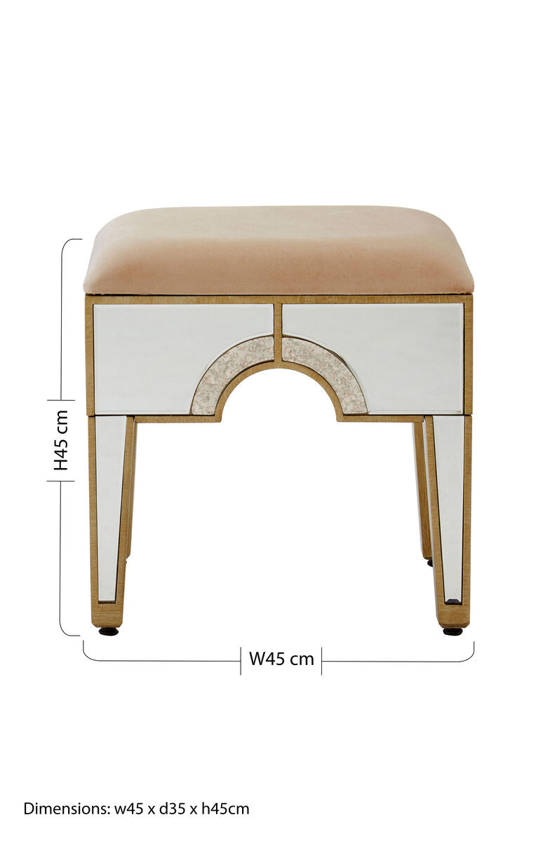 Orsina Knightsbridge Mirrored Vanity Stool with Champagne Padded Seat
