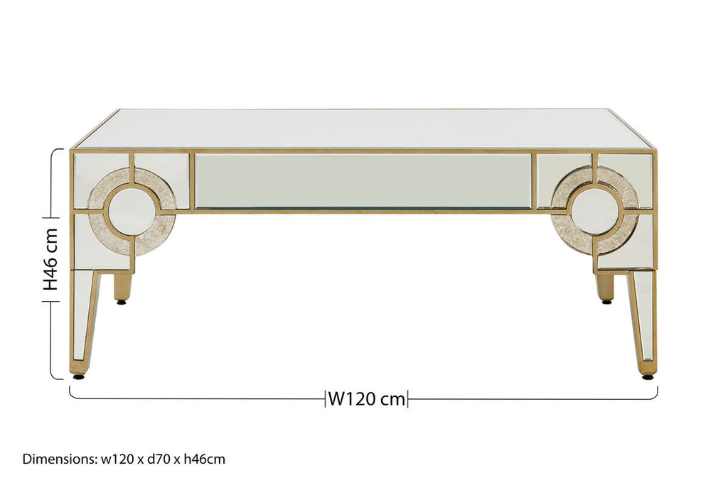 Orsina Gold Coffee Table – Antique Mirrored Glass Art Deco Design
