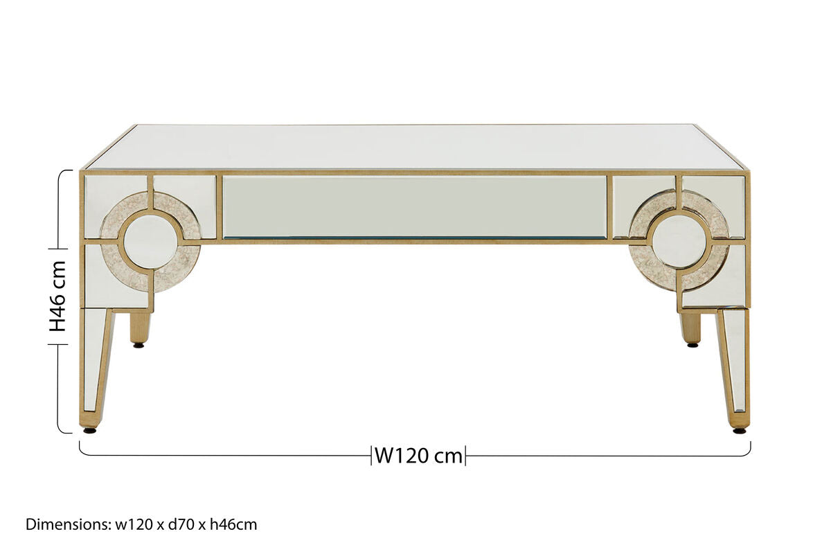 Orsina Gold Coffee Table – Antique Mirrored Glass Art Deco Design