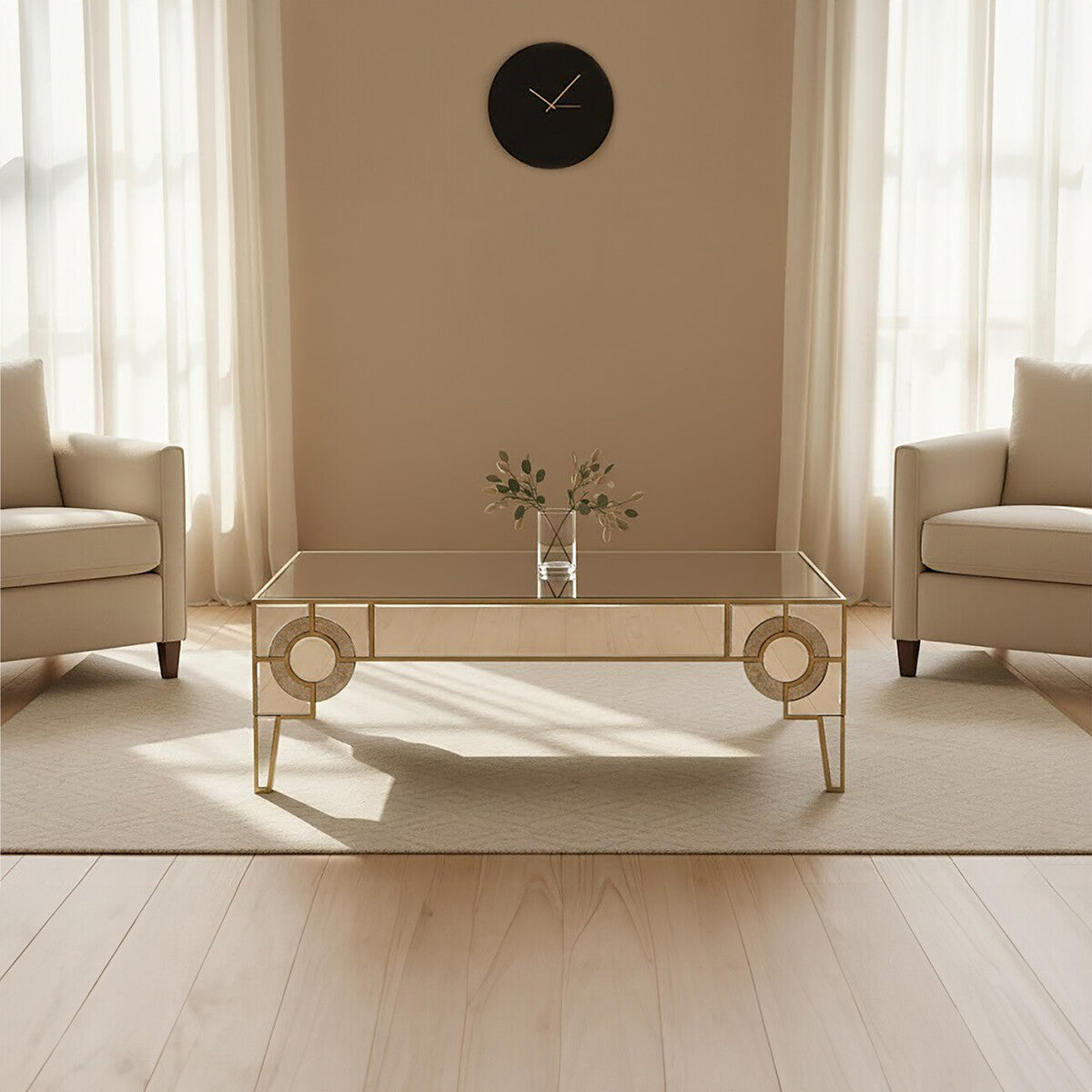 Orsina Gold Coffee Table – Antique Mirrored Glass Art Deco Design