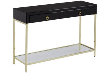 Orsina Black Console Table – 2-Drawer Gold Metal Frame with Mirror
