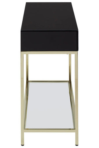 Orsina Black Console Table – 2-Drawer Gold Metal Frame with Mirror