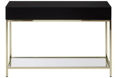 Orsina Black Console Table – 2-Drawer Gold Metal Frame with Mirror