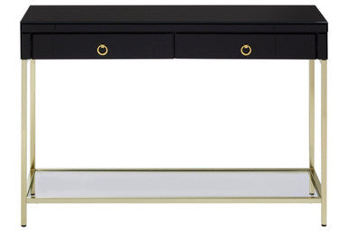 Orsina Black Console Table – 2-Drawer Gold Metal Frame with Mirror