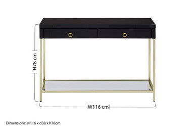 Orsina Black Console Table – 2-Drawer Gold Metal Frame with Mirror