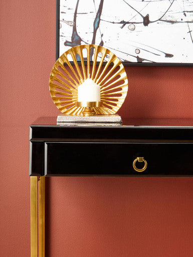 Orsina Black Console Table – 2-Drawer Gold Metal Frame with Mirror