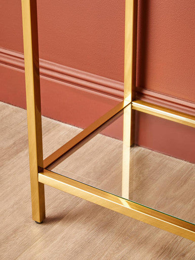 Orsina Black Console Table – 2-Drawer Gold Metal Frame with Mirror